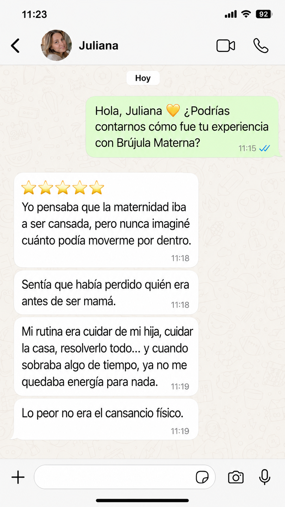 Evaluación de Juliana sobre Brújula Materna, parte 1