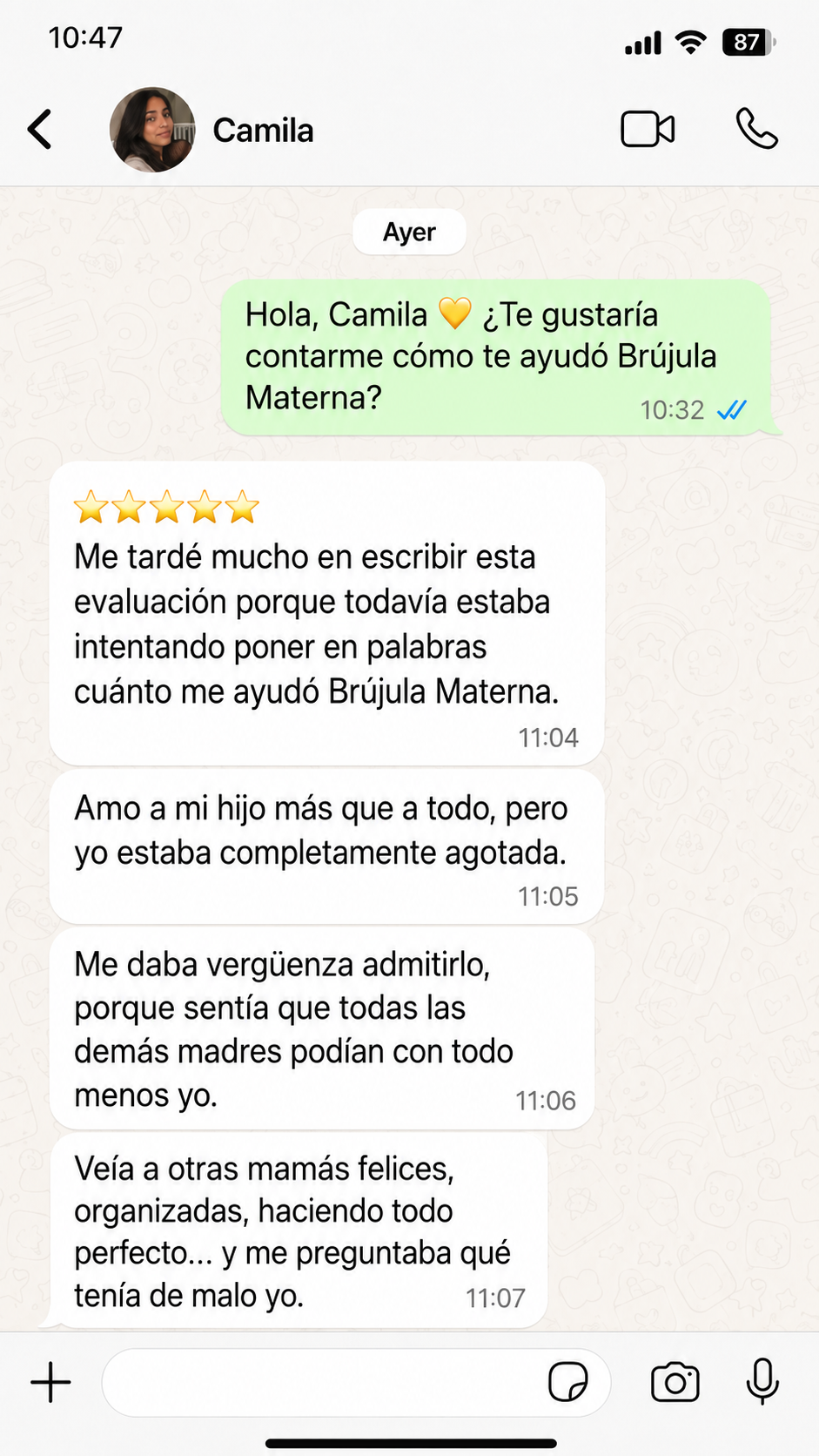 Evaluación de Camila sobre Brújula Materna, parte 1