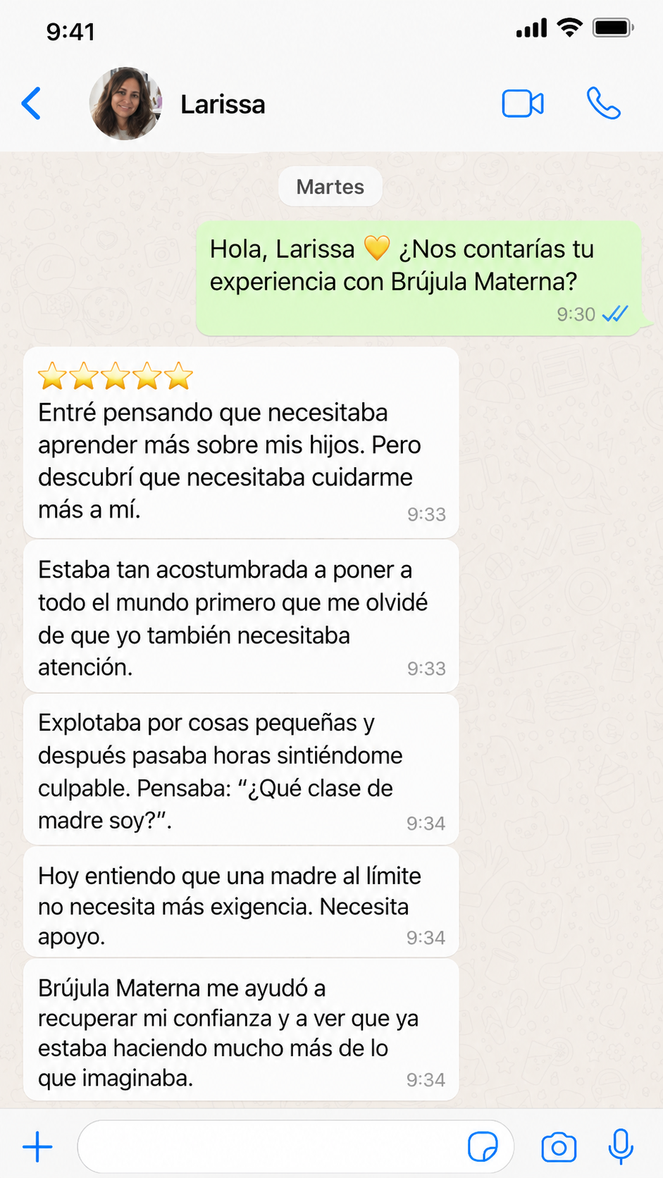 Evaluación de Larissa sobre Brújula Materna
